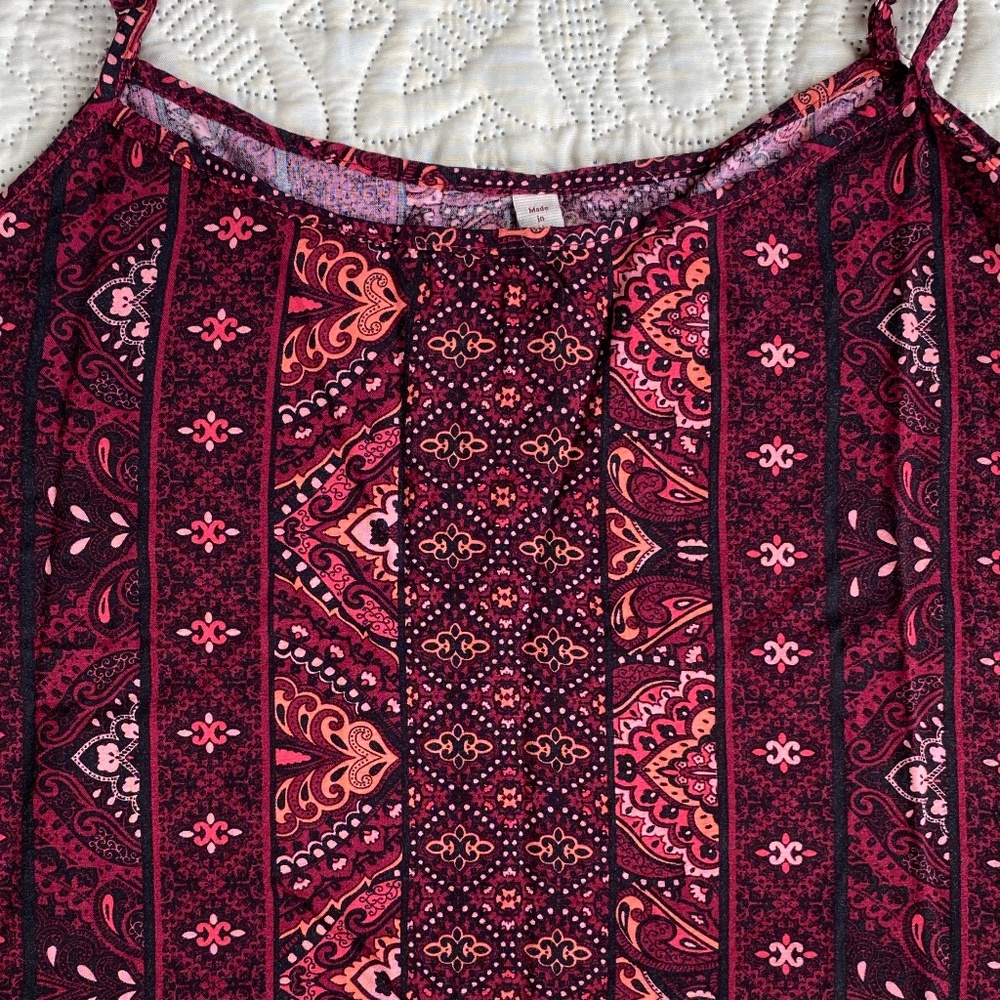 Black/Red/Pink Boho Crop Tank Top. Mudd Sz XL